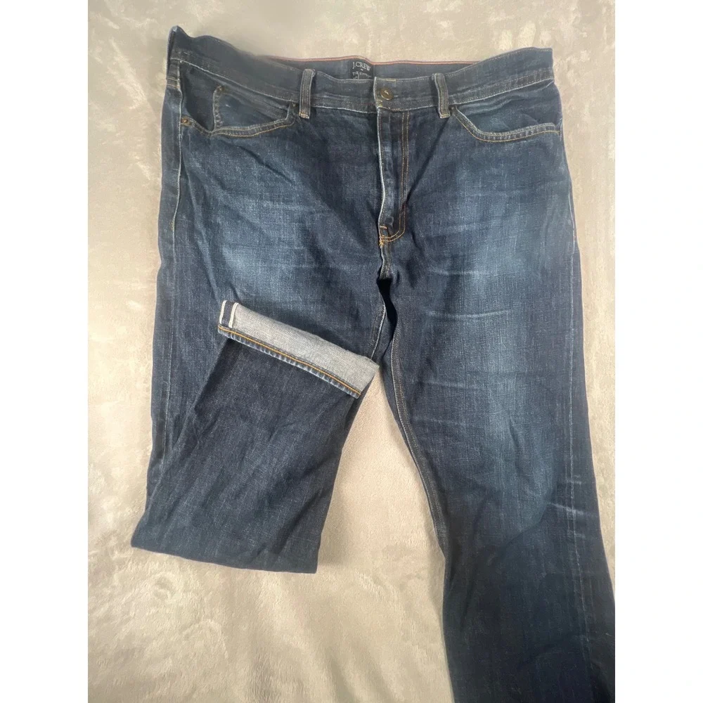 J.Crew The Sutton Selvedge Denim Jeans Mens 36x32 Dark Wash Straight Leg Blue